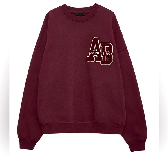 Anine Bing Tops - ANINE BING Miles Oversized Letterman Sweatershirt Dark Burgundy Size Medium